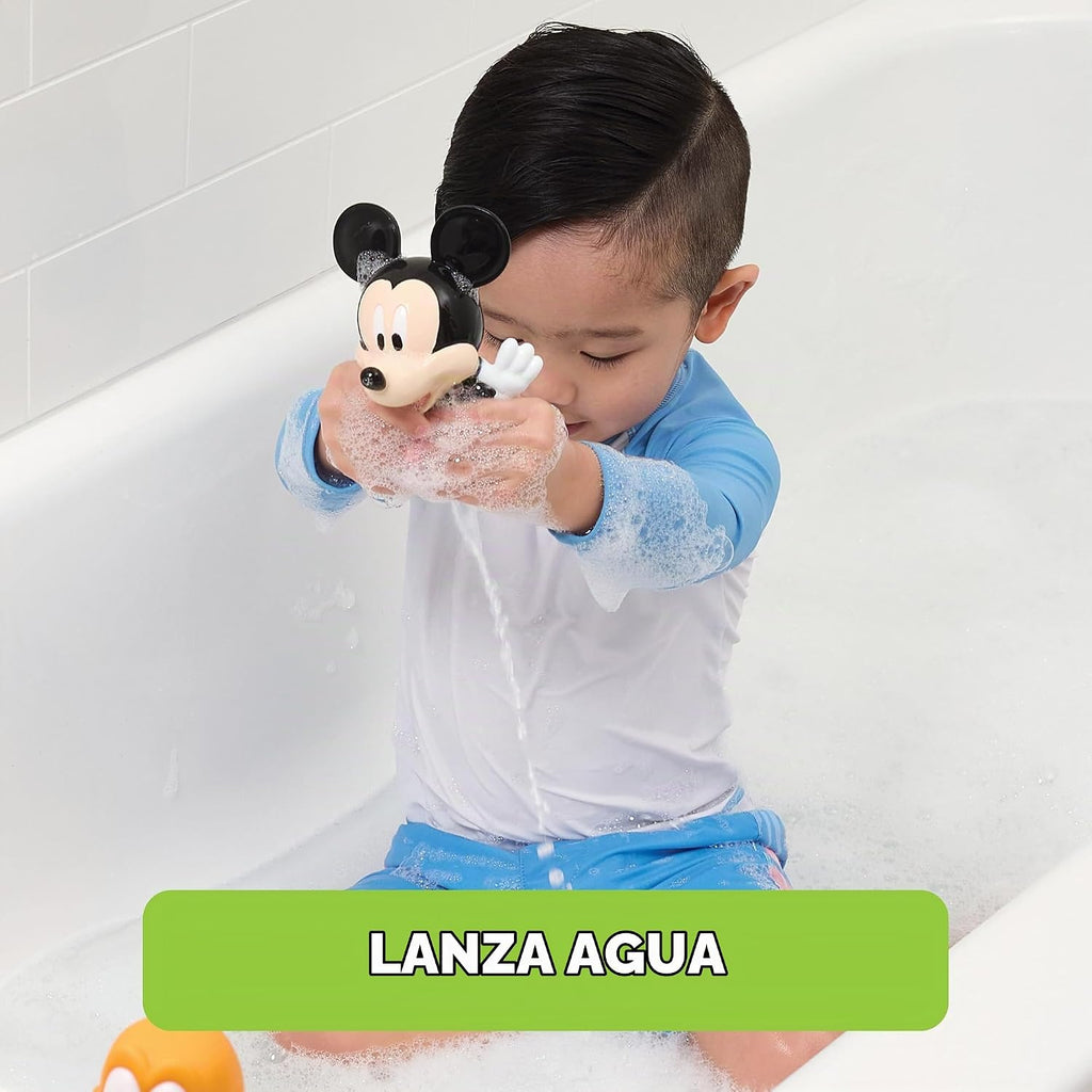 Mickey y amigos juego de 6 piezas de juguetes de baño con pulverizador. Juguetes de baño para bebés y niños pequeños, incluye cubo organizador con drenaje para guardar tus juguetes de agua para el