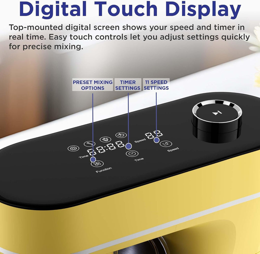 Magnavox Home, Batidora de pie digital con pantalla táctil de 6.3 cuartos de galón, 11 velocidades, amarillo