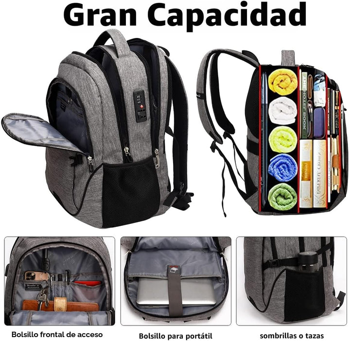 Mochila antirrobo para portátil con carga USB compatible con portát...