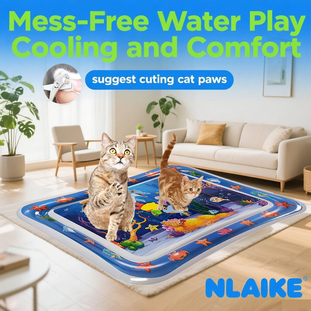 2 alfombrillas de agua para gatos mejoradas, juguete interactivo para gatos de interior para hacer ejercicio, cazar, matar, antiarañazos, a prueba de fugas, plegable, sensorial