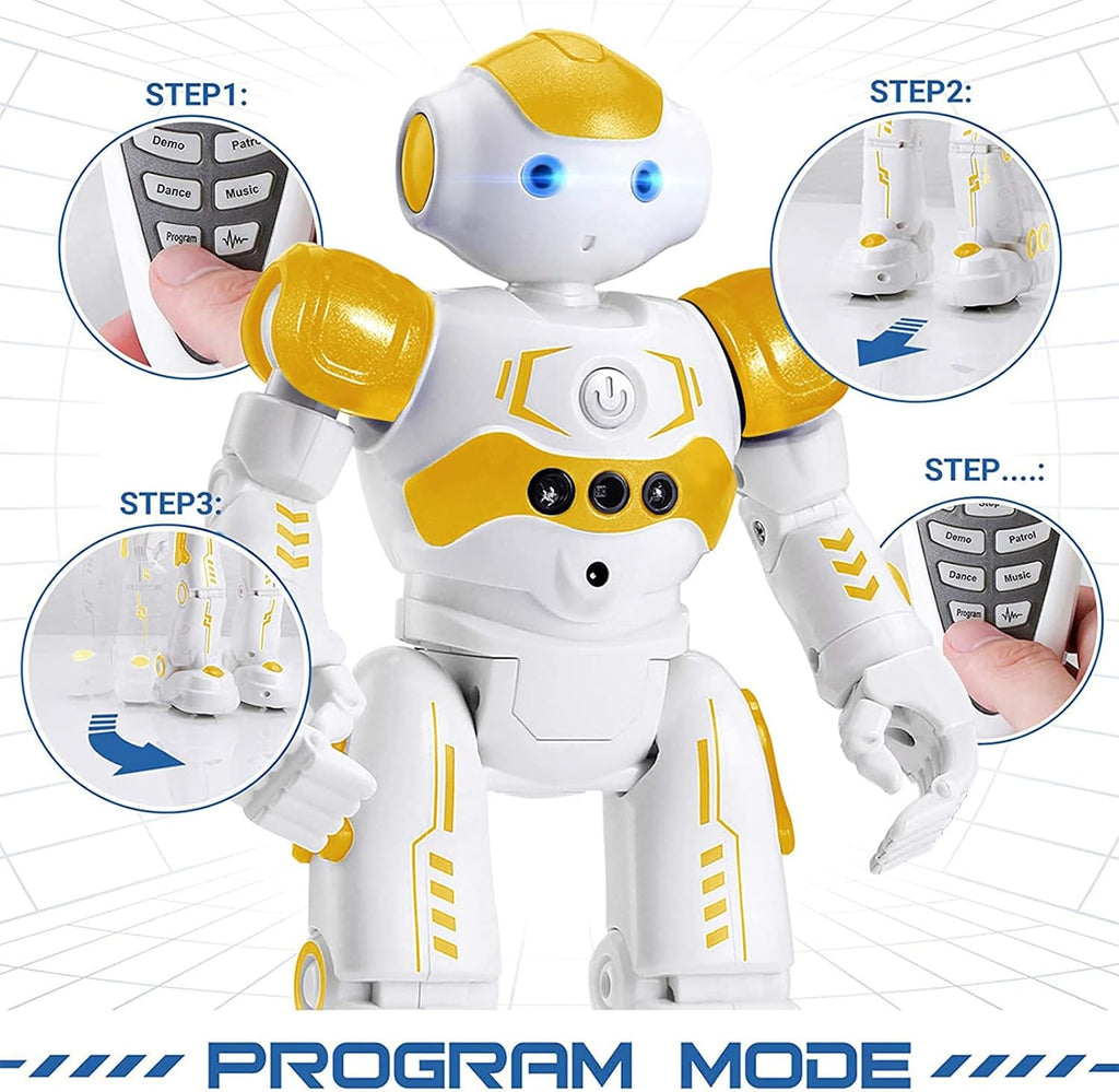 KingsDragon - Robot RC, juguetes para niños, gestos y detección programable, robot inteligente a control remoto para niños de 3 a 8 años, regalo de cumpleaños, amarillo