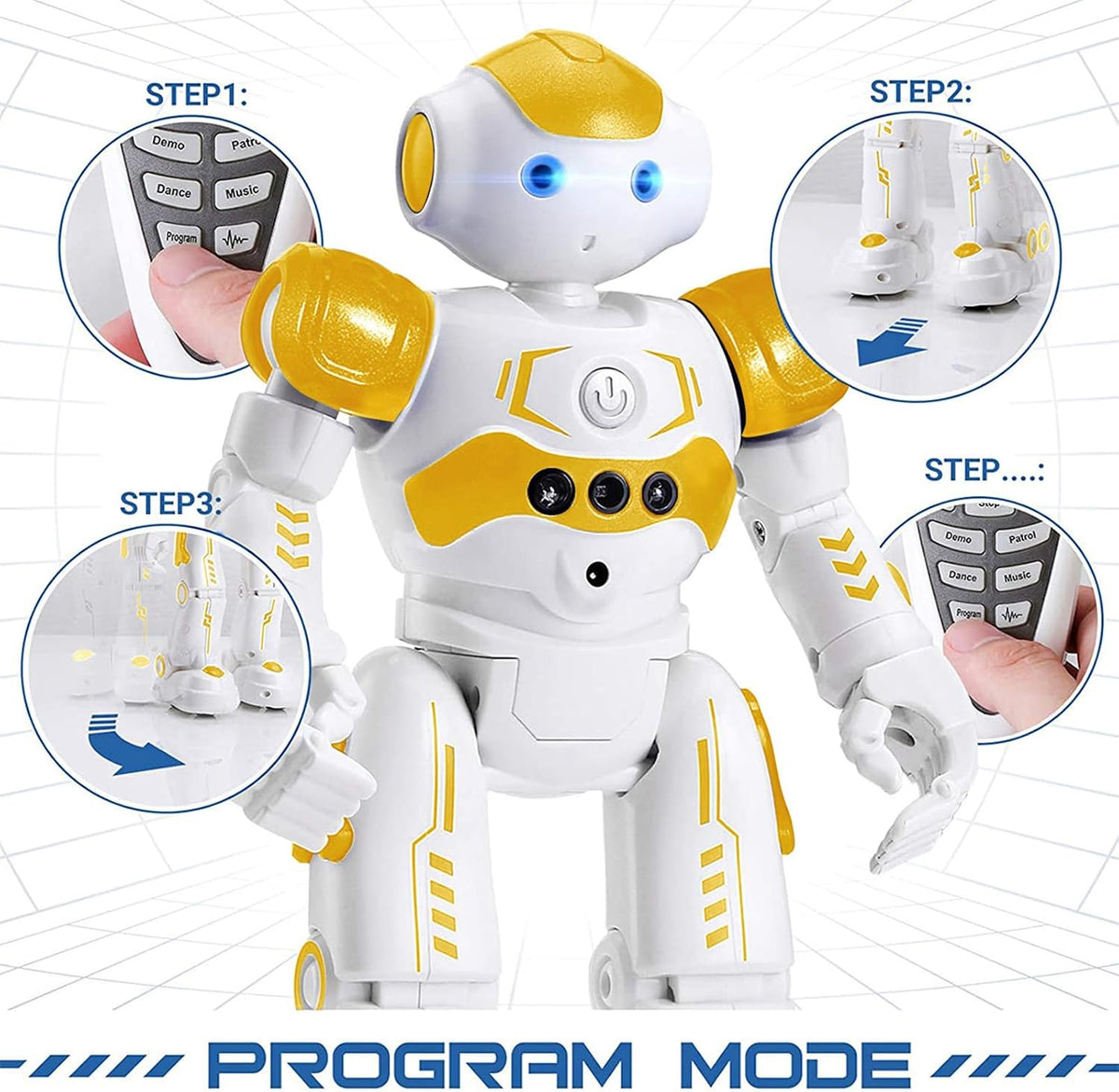 KingsDragon - Robot RC, juguetes para niños, gestos y detección programable, robot inteligente a control remoto para niños de 3 a 8 años, regalo de cumpleaños, amarillo