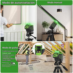 Huepar Láser de línea cruzada verde autonivelante de nivel láser con 2 puntos de plomada herramienta láser - Línea horizontal de 360° más láser de nivel vertical de 140° con puntos arriba y abajo - Soporte recargable y magnético 7211CG