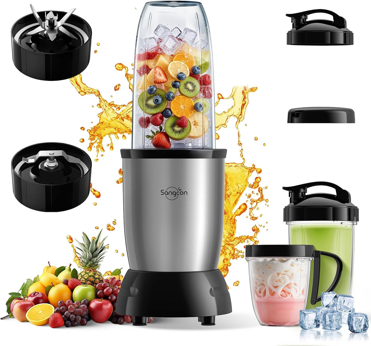 Sangcon 1000W Licuadora Personal para Smoothies, Proteínas, Hogar y Gimnasio, Plateado