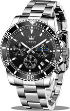 OLEVS Relojes para hombre, de cara grande, de acero inoxidable, resistente al agua, con fecha, analógicos, de cuarzo, modernos, de negocios, relojes de pulsera para hombre