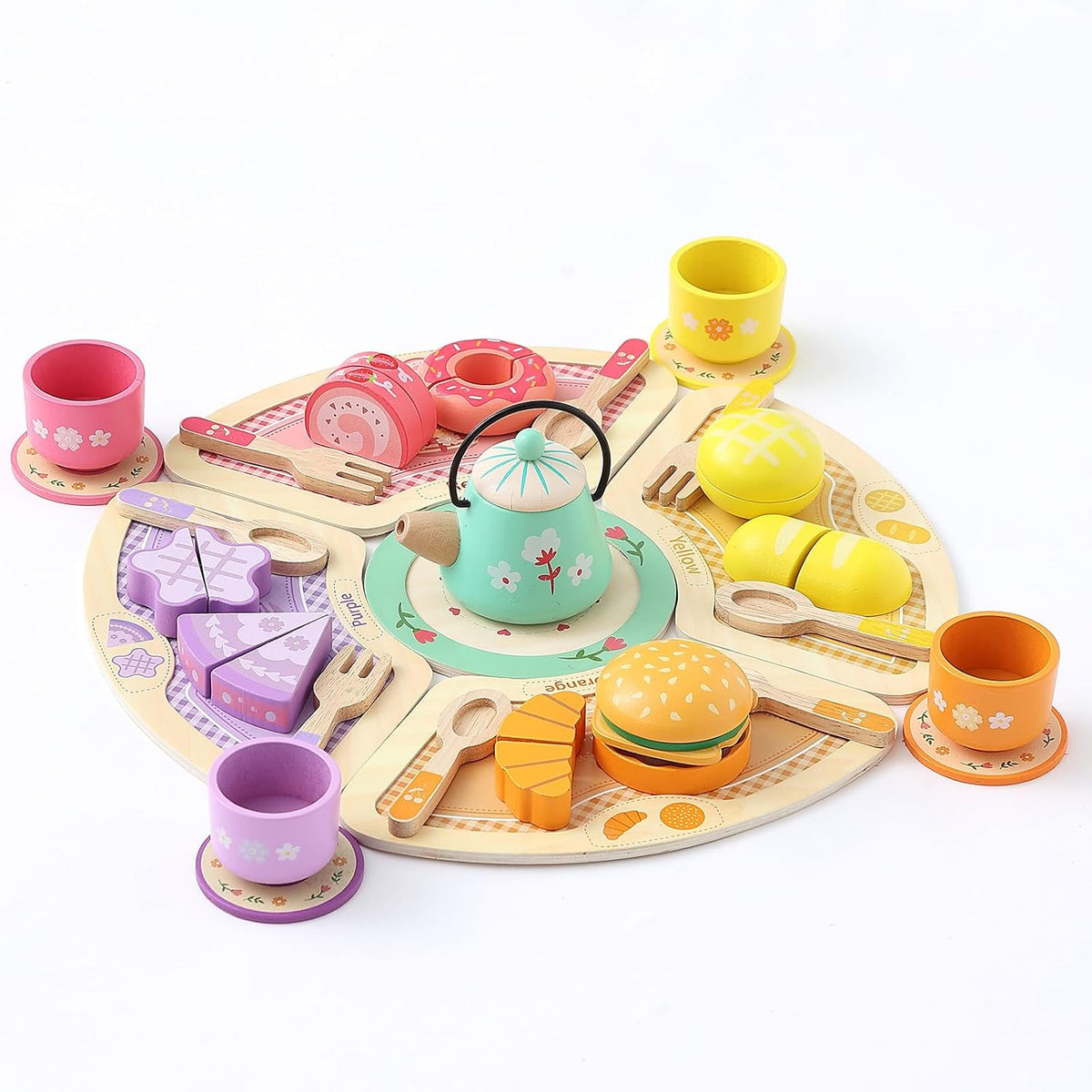JAUNTY Tea Party Set Toy para Girl 3 4 5 Years Old, Wooden Pretend Play Kitchen Toy Food para 3 Year Old Little Girls , Great Educational 1st Birthday para 3-5 Toddler Girls Boys