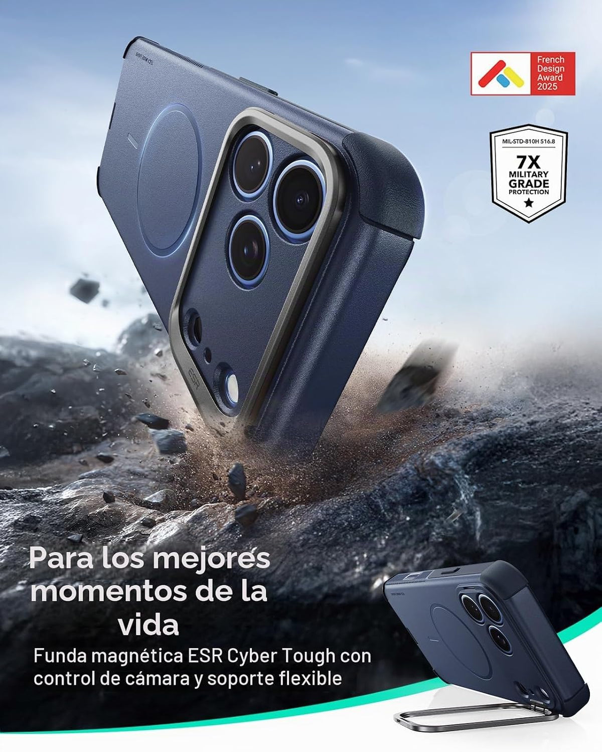 ESR Funda para iPhone 17 Pro Max con Soporte Stash, Protección contra Caídas de Grado Militar 7X con Control de Cámara, Cubierta Resistente para Teléfono que Absorbe Impactos, Compatible con