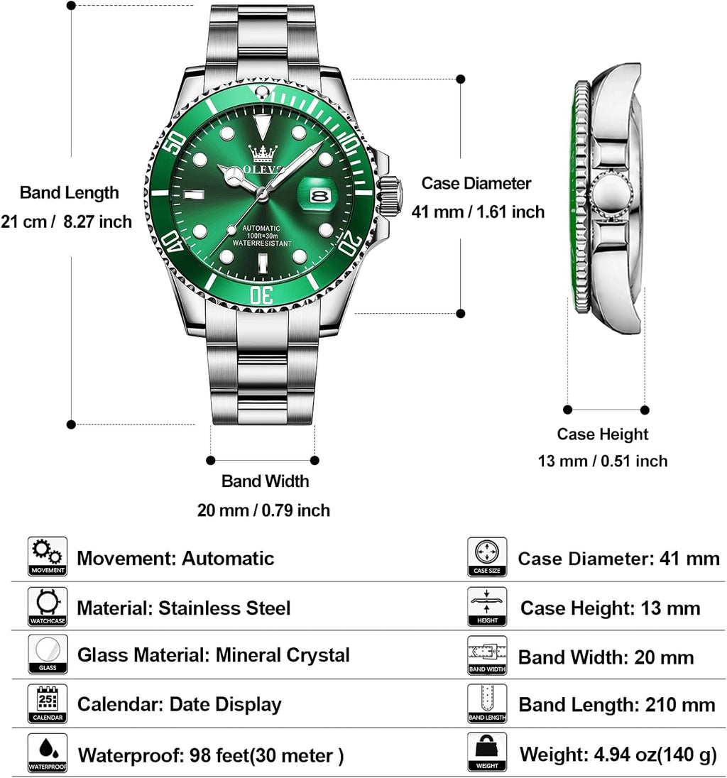 OLEVS Reloj automático para hombre, esfera grande, acero inoxidable, automático
