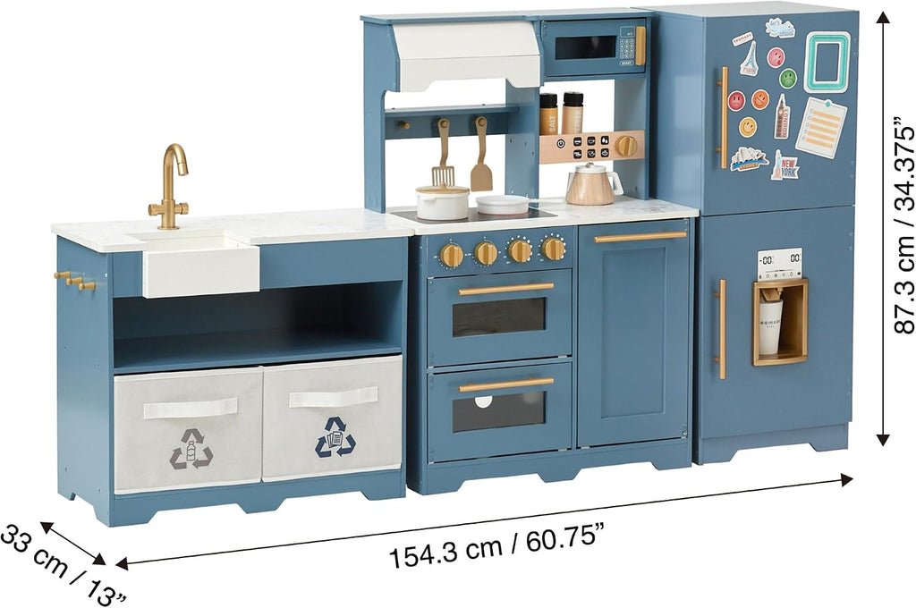 Teamson Kids Little Chef Atlanta Modular Play Kitchen, Blue/blanco/Gold