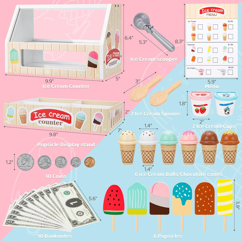 Juego de juguetes de madera para contador de helados, juego de comida para
