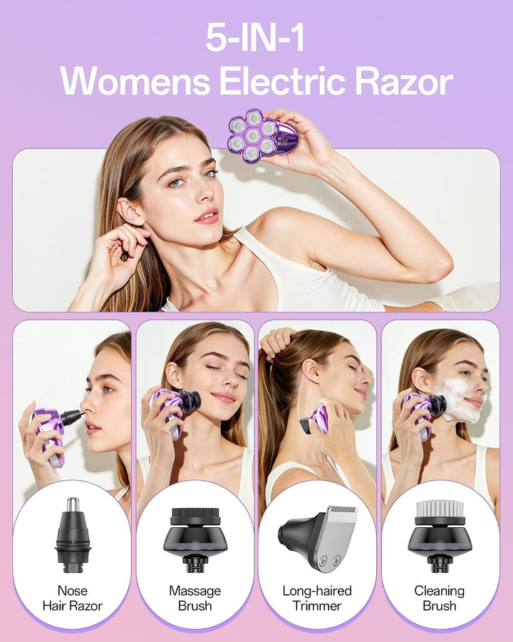 Maquinillas de afeitar eléctricas 5 en 1 para mujer, cabeza magnéti...
