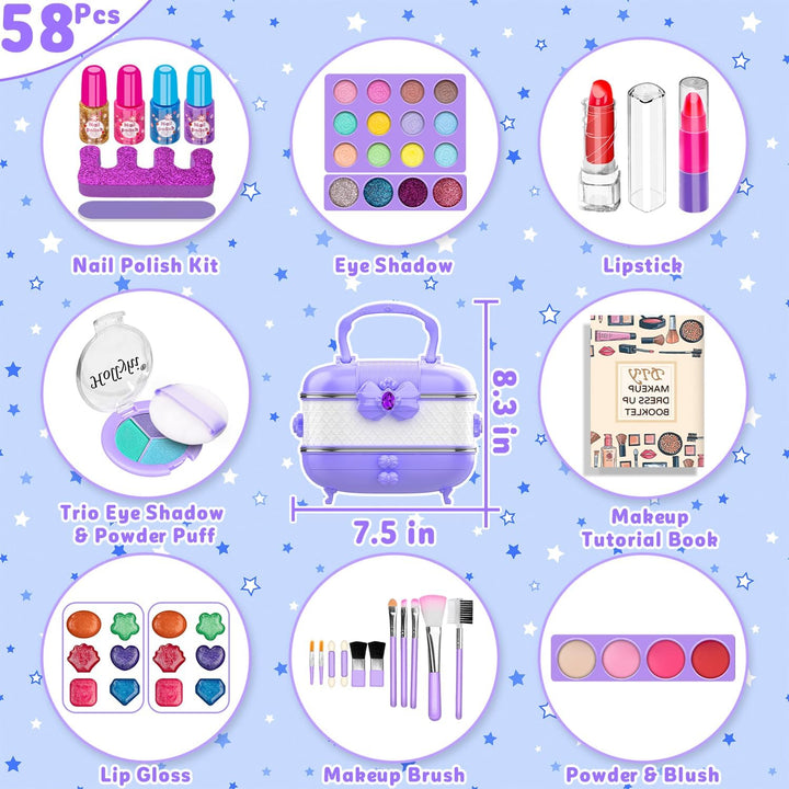 Hollyhi 58 piezas de kit de maquillaje para niñas, juguetes de prin...
