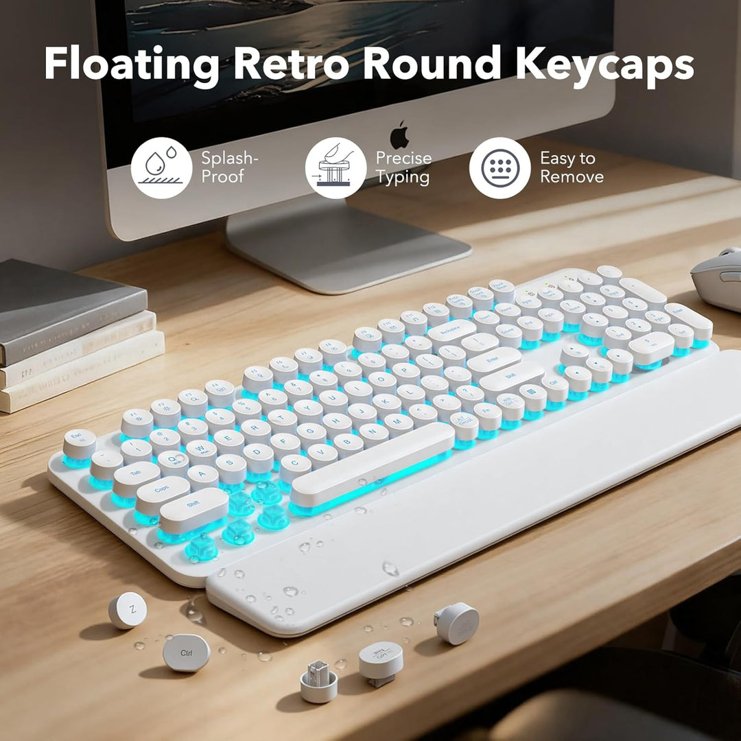 Combo de teclado y ratón inalámbricos, teclas redondas retroilumina...