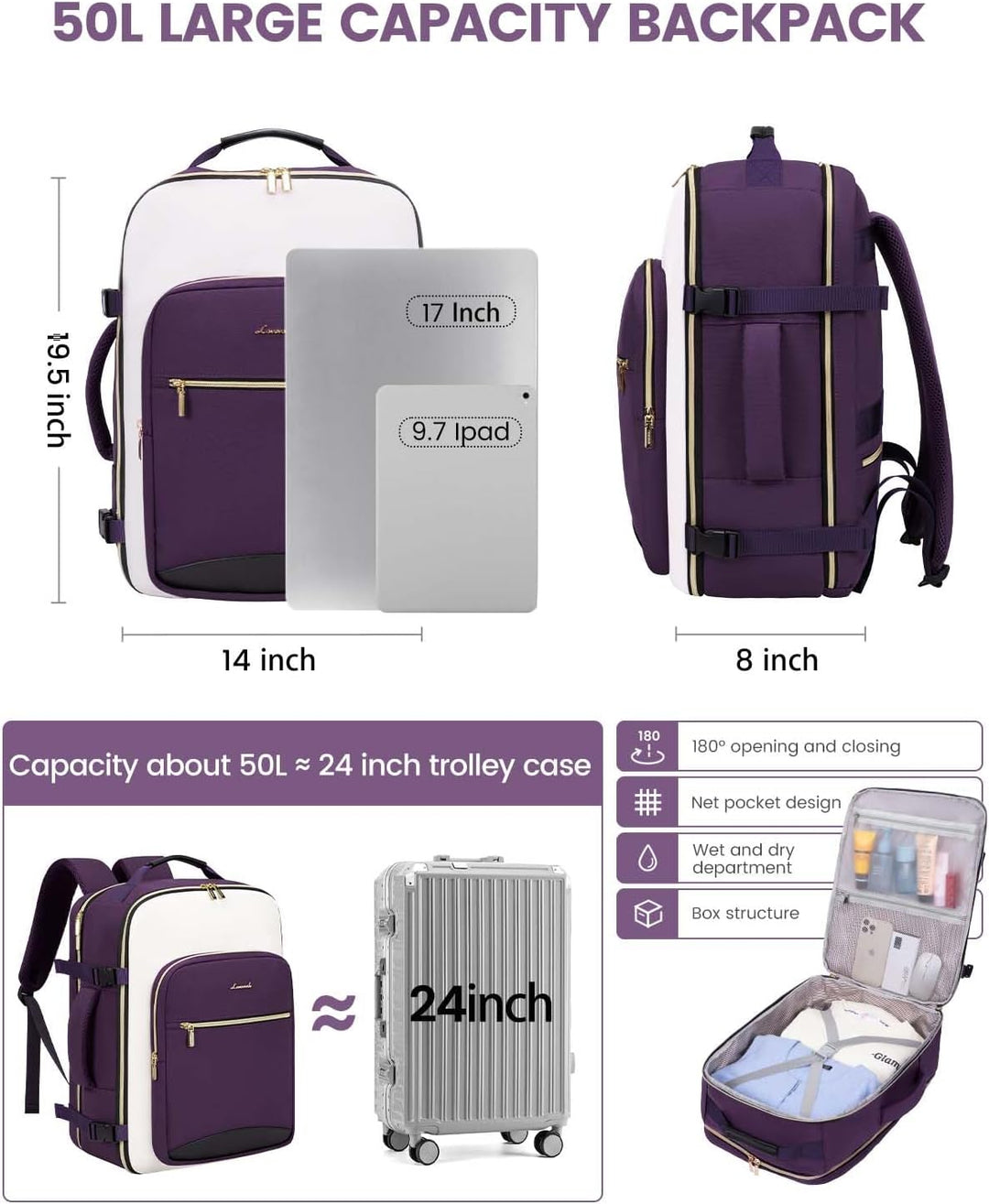 LOVEVOOK Mochila de equipaje de mano artículo personal bolsa de via...