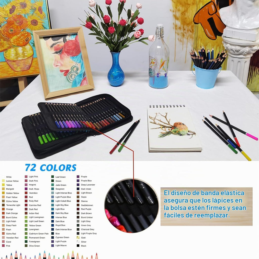 H & B - Juego de 72 lápices de colores, suministros de arte a base de aceite con núcleo suave para adultos y principiantes, ideal para bocetos y sombreado, juego de lápices de dibujo profesional
