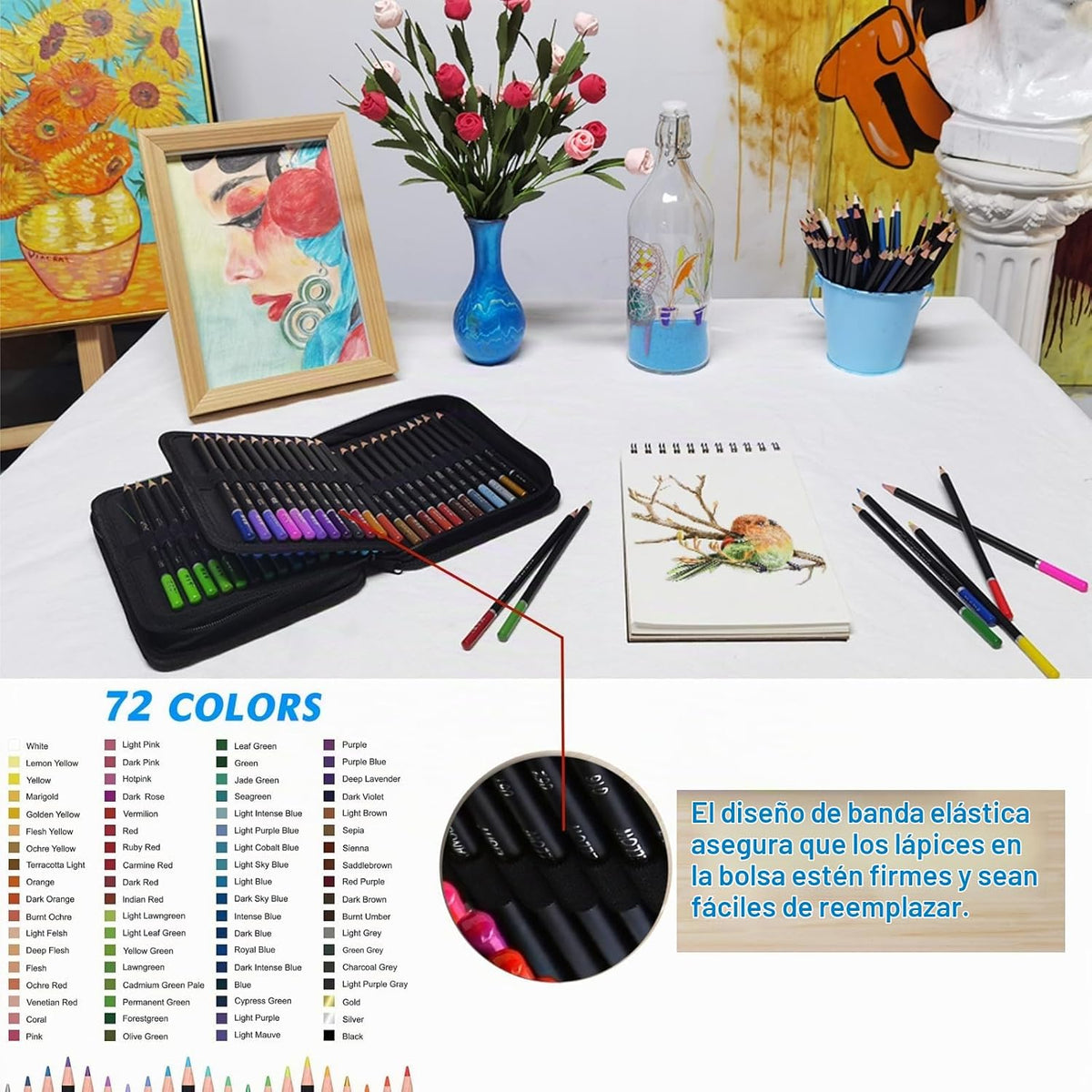 H & B - Juego de 72 lápices de colores, suministros de arte a base de aceite con núcleo suave para adultos y principiantes, ideal para bocetos y sombreado, juego de lápices de dibujo profesional