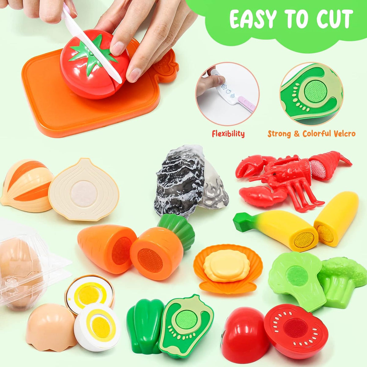 Hohosunlar - Juego de accesorios de cocina de simulación para niños, 38 piezas de juegos de ollas y sartenes de acero inoxidable para niños, utensilios de cocina de juguete, alimentos de simulación
