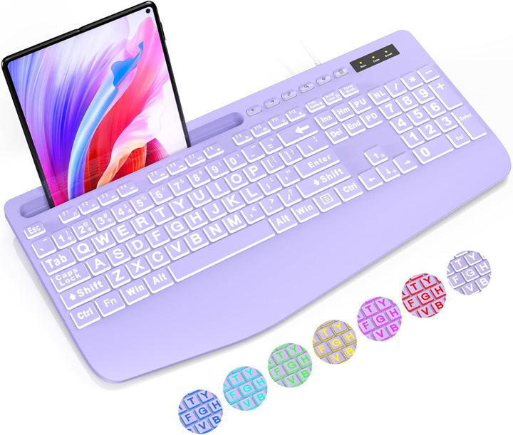 SABLUTE Large Print Backlit Computer Keyboards, Wired Lighted USB K...