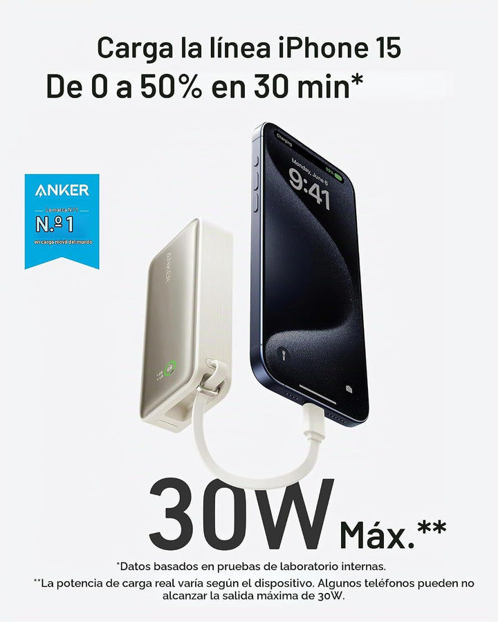 Anker Nano Power Bank, cargador portátil de 10,000 mAh con cable US...