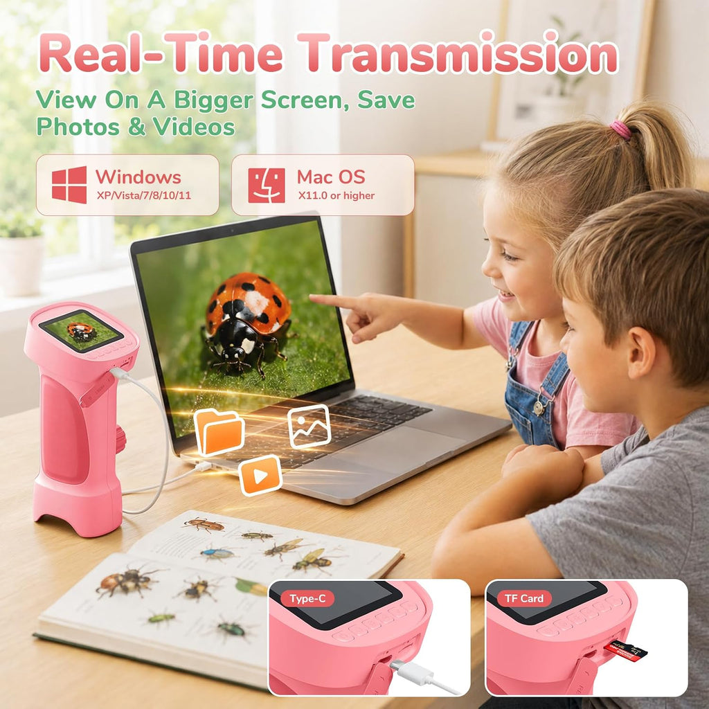Microscopio digital de mano 1000X para niños con pantalla IPS de 2,4"