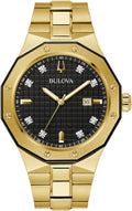 Bulova Reloj de cuarzo clásico para hombre de acero inoxidable de 3 manecillas con diamantes y día/fecha, 44mm