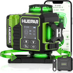 Huepar Nivel láser 360 autonivelante, W04CG mejorado 4 x 360° Bluetooth construcción Lazer herramienta niveladora con base giratoria eléctrica y pantalla LCD grande, 4D 16 líneas de nivel láser de