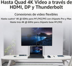 Kensington SD5900T - Estación de acoplamiento DisplayLink Thunderbolt 4, Quad 4K para MacBook Pro/Air M1/M2/M3/M4 con chipsets Pro y Max, 100 W PD, HDMI/DP/TB4, ranuras para tarjetas SD/Micro SD, azul