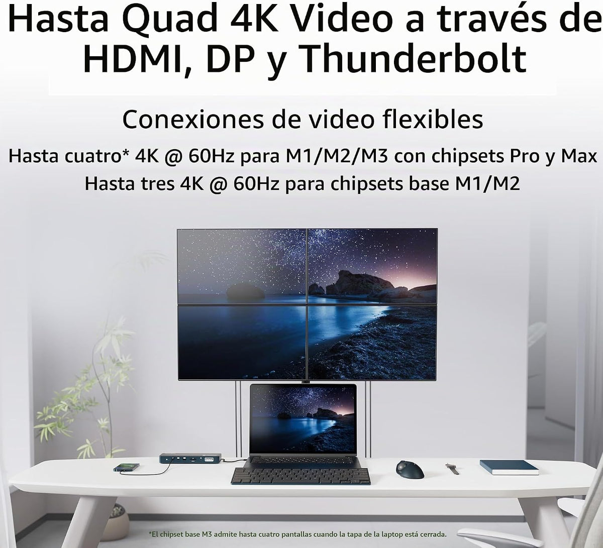Kensington SD5900T - Estación de acoplamiento DisplayLink Thunderbolt 4, Quad 4K para MacBook Pro/Air M1/M2/M3/M4 con chipsets Pro y Max, 100 W PD, HDMI/DP/TB4, ranuras para tarjetas SD/Micro SD, azul