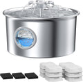 Fuente de agua para gatos de acero inoxidable: fuente para mascotas con 6 filtros y 3 esponjas
