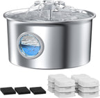 Fuente de agua para gatos de acero inoxidable: fuente para mascotas con 6 filtros y 3 esponjas