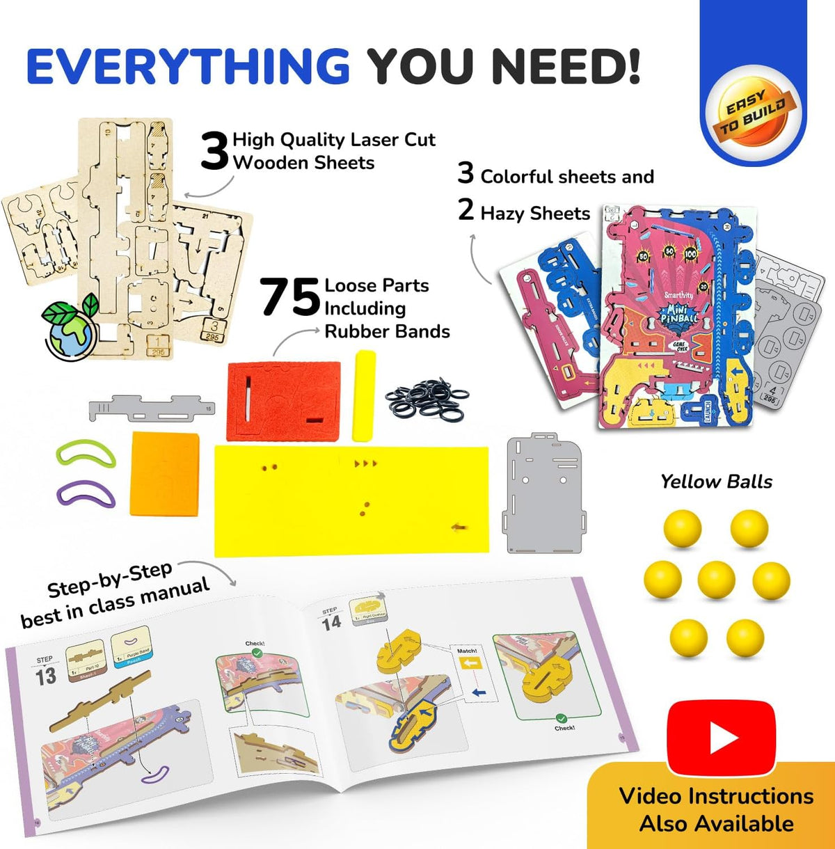 Smartivity Mini Pinball Machine DIY STEM Toy para Kids 6-12 Years