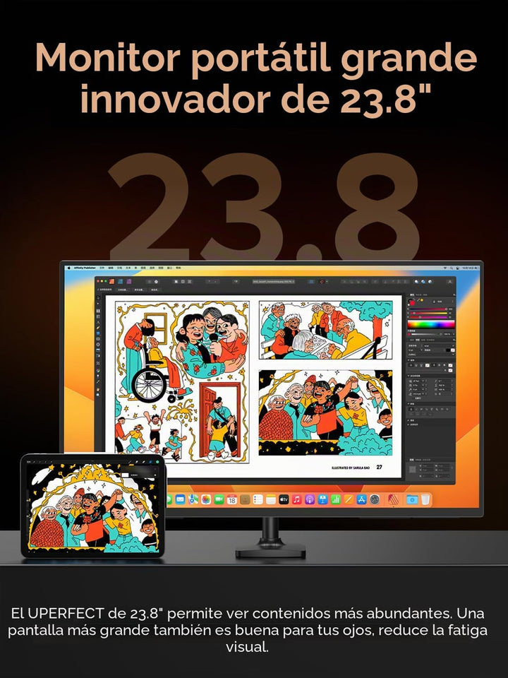 UPERFECT QLED Monitor portátil de 24 pulgadas 120Hz 1080P 125% sRGB...
