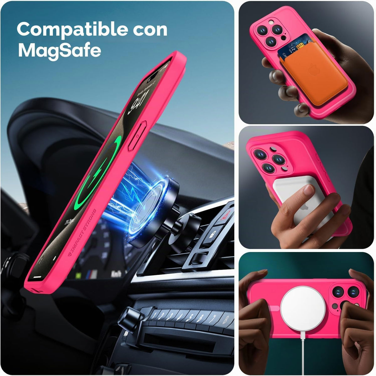 ImpactStrong Protector Magnético Diseñado para Funda iPhone 15 Pro Max [Protección de Cámara] [Prueba de Caídas de Grado Militar] [Compatible con MagSafe] Funda de Teléfono Delgada Translúcida Mate
