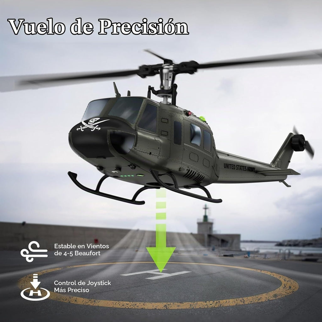 Helicóptero RC UH-1 - Helicóptero de control remoto coleccionable Huey con vuelo estacionario automático para adultos, principiantes, escala 1/27, 2 baterías
