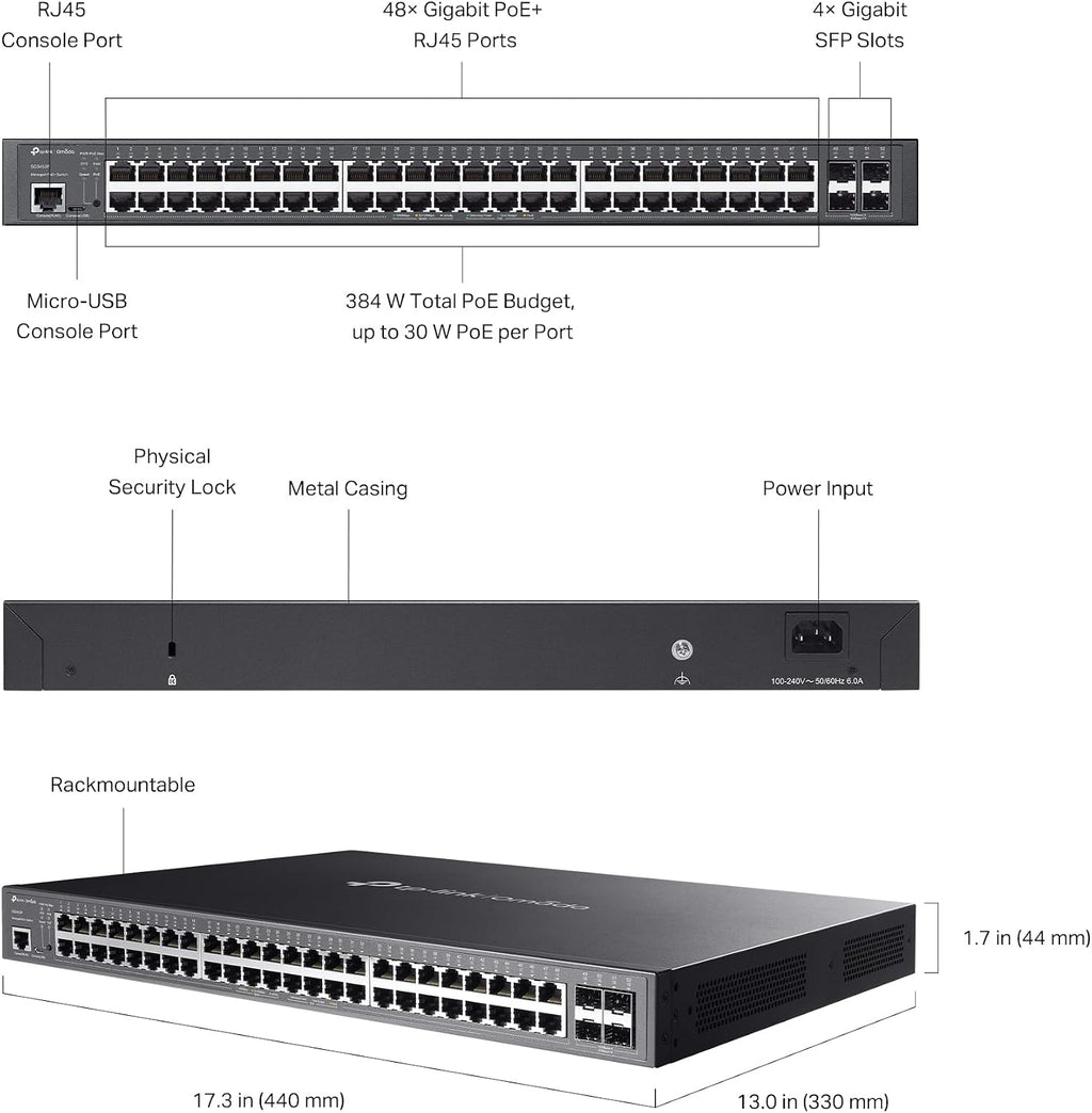 TP-Link TL-SG3452P | Switch PoE gestionado Gigabit L2+ de 48 puertos | 48
