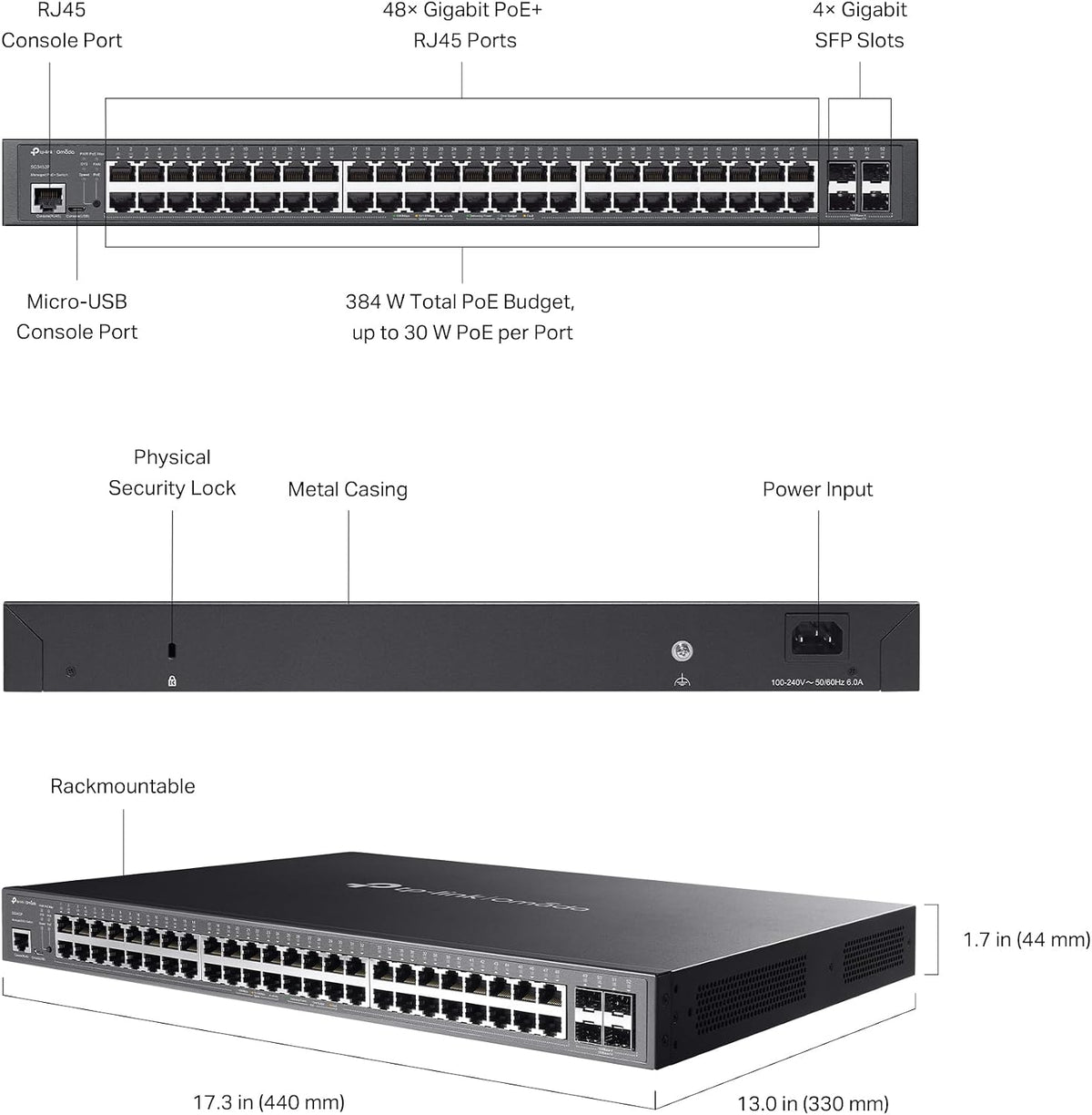 TP-Link TL-SG3452P | Switch PoE gestionado Gigabit L2+ de 48 puertos | 48