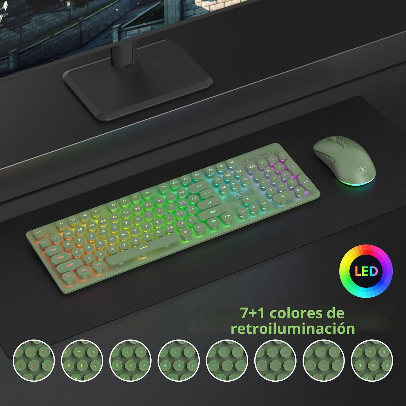 Vumilstek Teclado y mouse inalámbricos retroiluminados, máquina de...