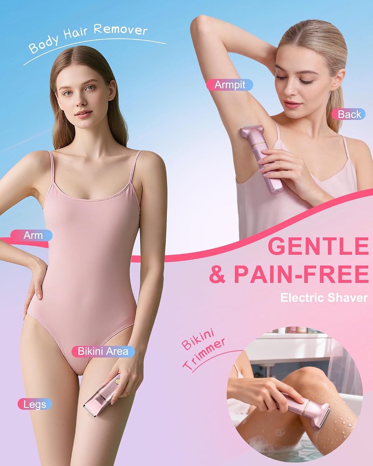 Recortadora de bikini para mujer, afeitadora eléctrica sin dolor 3...