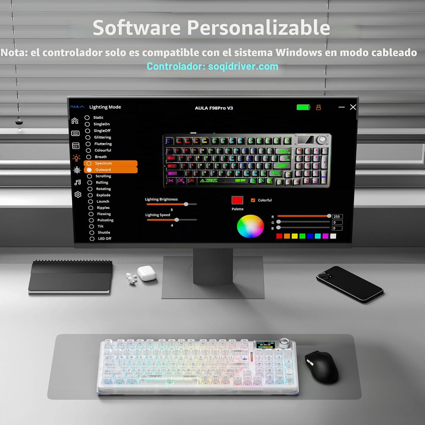 Aula F98Pro V3 - Teclado mecánico inalámbrico con pantalla y perill...