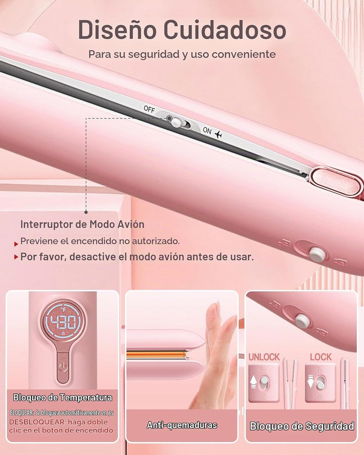 ZAVAREA Alisador y rizador de pelo inalámbrico, alisador de pelo po...