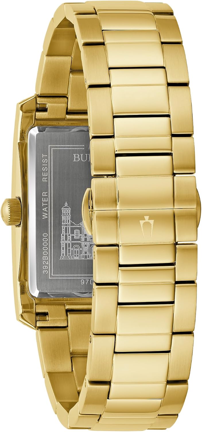 Bulova Nuestra Señora de Guadalupe Reloj de cuarzo de 3 manecillas de acero inoxidable dorado con diamantes