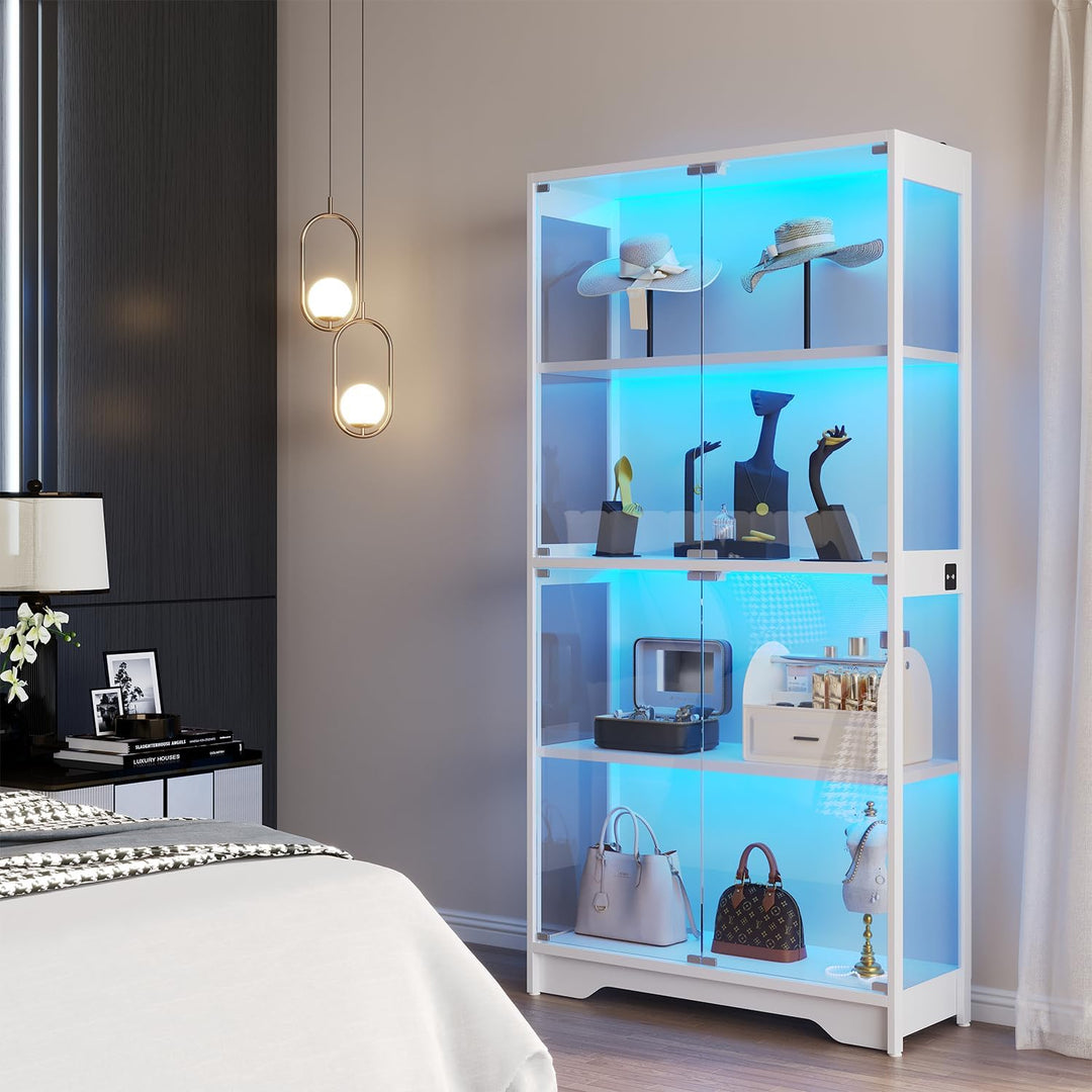 knoworld Vitrina con puertas de cristal, gabinete Curio de 63 pulga...