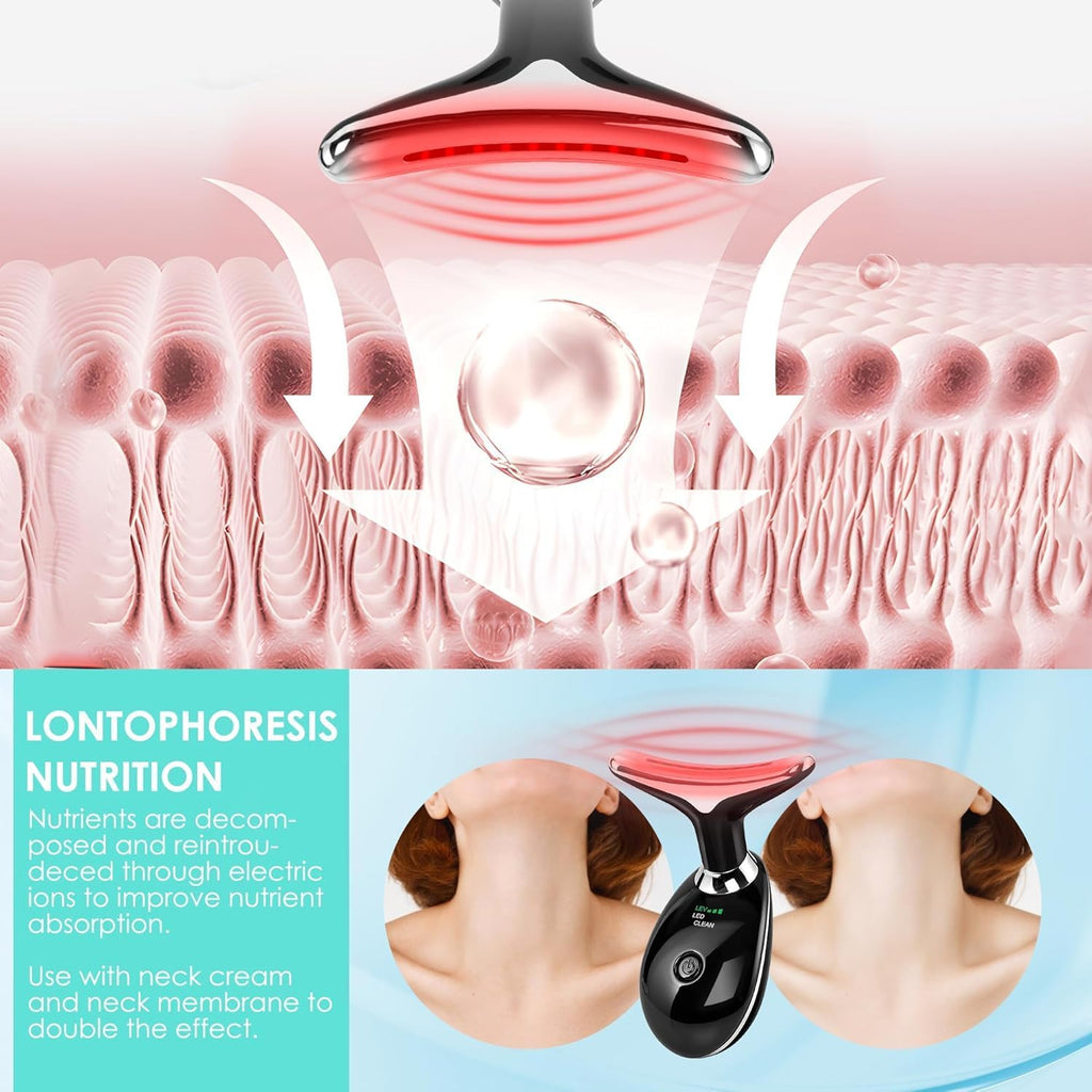 Masajeador facial con terapia de luz roja para cara y cuello, varita de esculpir cara con 7 colores (negro brillante)