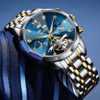 Reloj OLEVS Skeleton para Hombre Automático de Negocios Lujo con Diamante, Reloj Automático de Carga, Reloj de Pulsera con Calendario de Acero Inoxidable