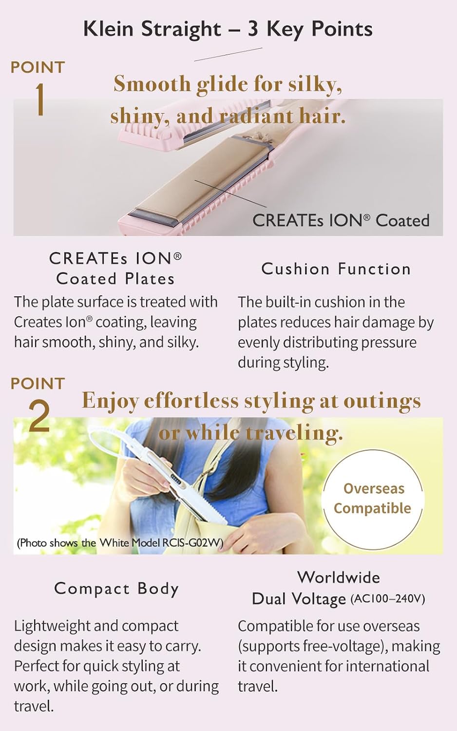 Creates ION - Plancha plana para cabello liso Klein, color rosa, li...