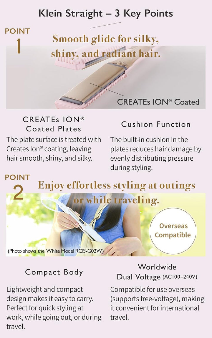 Creates ION - Plancha plana para cabello liso Klein, color rosa, li...