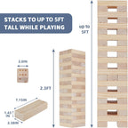 Torre gigante de hasta de 5 pies de alto, juego de apilar, 57 bloques de madera de pino de Nueva Zelanda; p/interiores/exteriores, fiesta de cumpleaños, p/adultos y niños de todas las edades