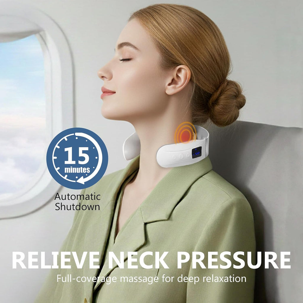 Masajeador de cuello con calor, ultraligero e inalámbrico, mini masajeador inteligente para relajación diaria, cuidado portátil del cuello para el hogar, oficina y viajes