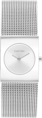 Calvin Klein Reloj CK Pulse de acero inoxidable para mujer, caja geométrica de 0.827 in, pulsera de malla, estilo icónico pequeño, regalo para ella
