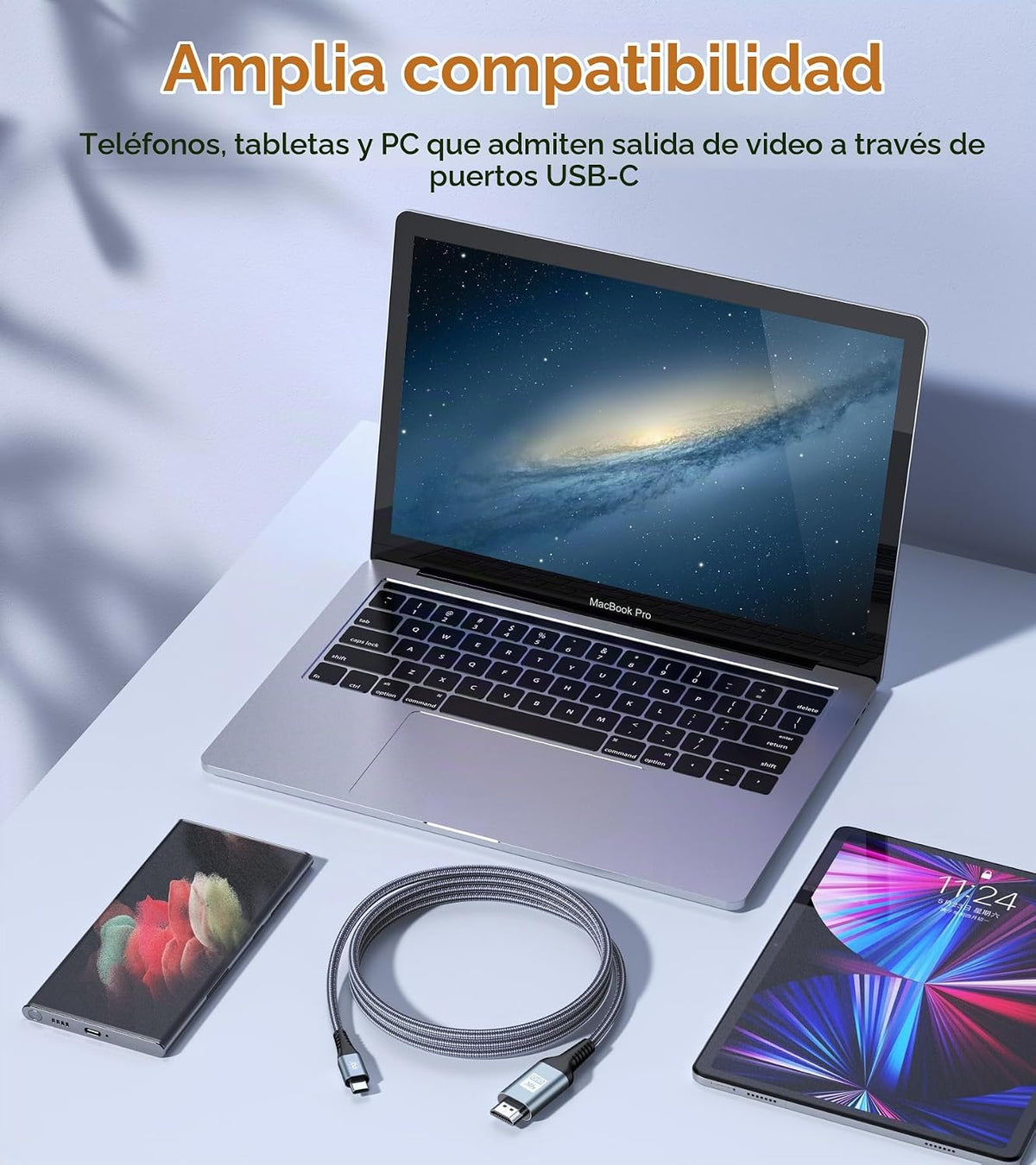 Cable USB C a HDMI de 15 pies, 4K de alta velocidad USB tipo C a HDMI 2.0, cable trenzado Thunderbolt 4/3 compatible con iPhone 17 16 15 Pro Max, MacBook iPad Pro/Air, Samsung S26 S25 S24 S23 Surface